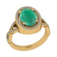 2.90 Ctw SI2/I1 Emerald And Diamond 14K Yellow Gold Engagement Ring