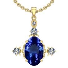 Certified 7.32 Ctw VS/SI1 Tanzanite And Diamond 14k Yellow Gold Victorian Style Necklace