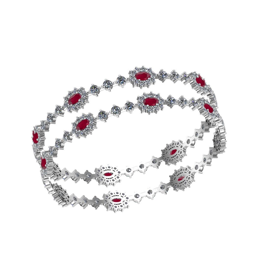 13.80 Ctw SI2/I1 Ruby And Diamond 14K White Gold Bangle