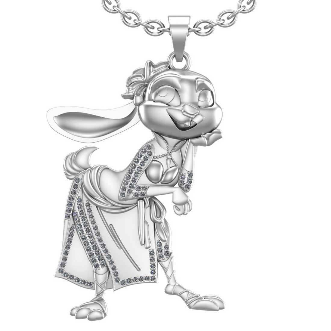 0.49 Ctw SI2/I1 Diamond 14K White Gold Baby Bunny Pendant Necklace