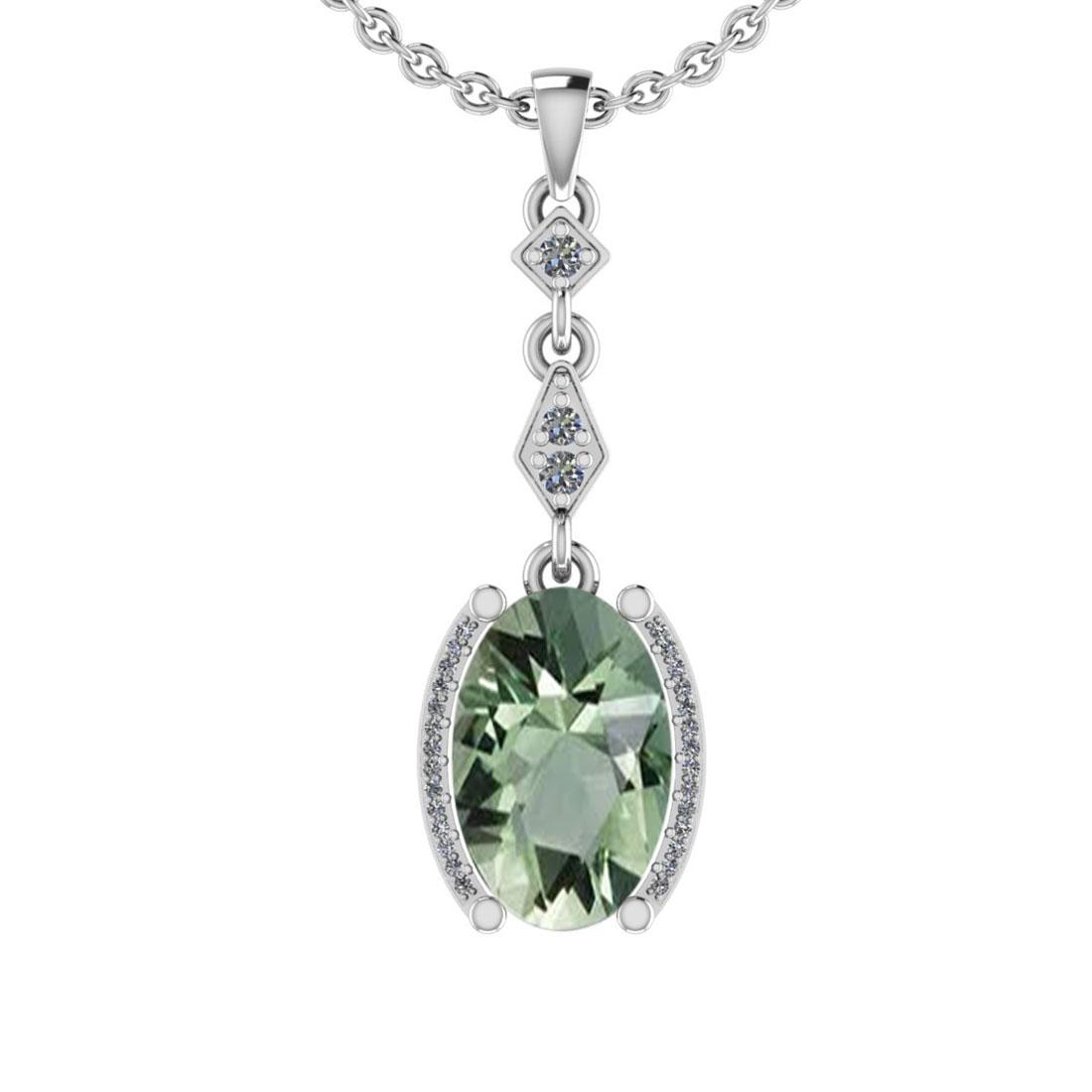 24.82 Ctw I2/I3 Green Amethyst And Diamond 10K White Gold Pendant