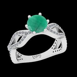 1.74 Ctw VS/SI1 Emerald And Diamond Prong Set 14K White Gold Vintage Style Ring