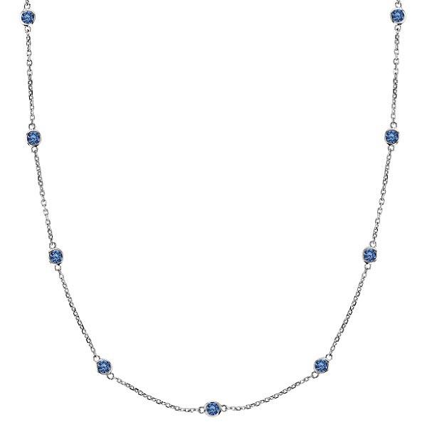 Fancy Blue Station Necklace 14k White Gold 2.00ctw