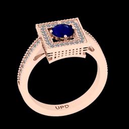 0.83 Ctw VS/SI1 Blue Sapphire And Diamond Prong Set 14K Rose Gold Vintage Style Ring