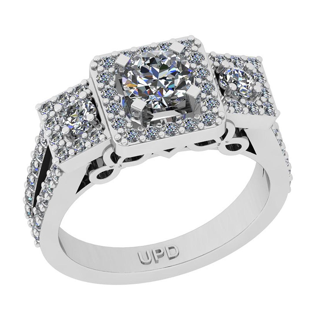 1.47 Ctw SI2/I1 Gia Certified Center Diamond 14K White Gold three Stone Ring