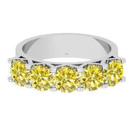 2.50 Ctw I2/I3 Treated Fancy Yellow Diamond Style Prong Set 14K White Gold Eternity Band Ring