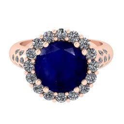 4.30 Ctw VS/SI1 Blue Sapphire And Diamond 14K Rose Gold Engagement Halo Ring