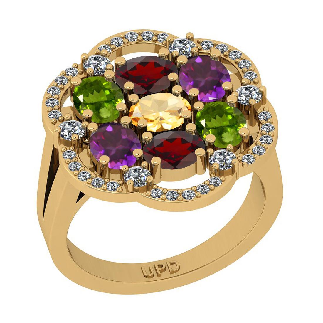 2.15 Ctw I2/I3 Multi Stone And Diamond 10K Yellow Gold Cocktail Ring