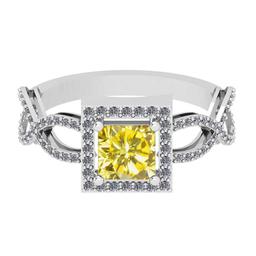 1.23 Ctw Gia certified Natural Fancy Yellow And White Diamond 14K White Gold Wedding Ring