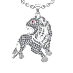 2.28 Ctw SI2/I1 Diamond 14k White Gold Lion Pendant Necklace