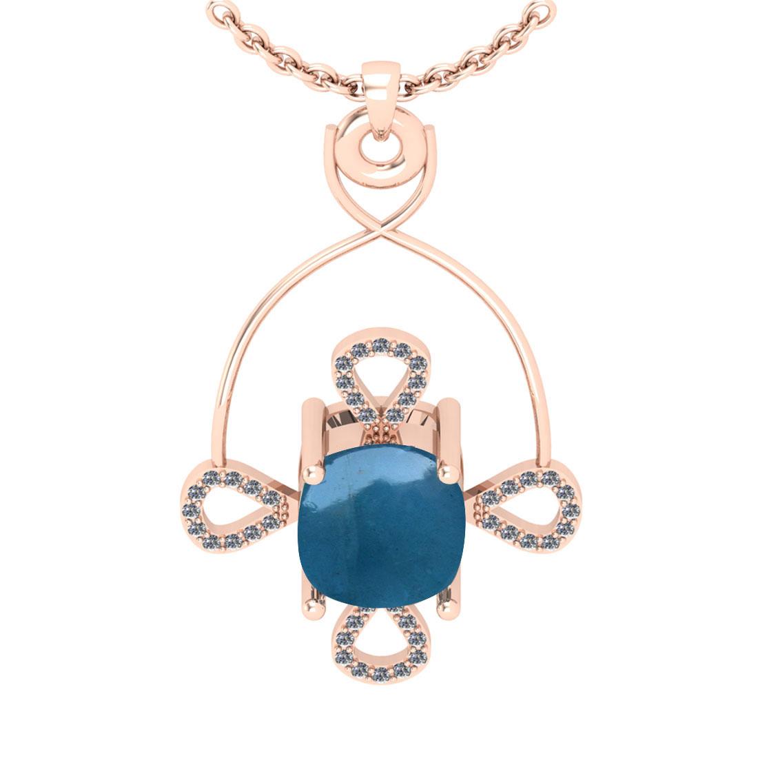 3.40 Ctw SI2/I1 Aquamarine And Diamond 14K Rose Gold Vintage Style Pendant Necklace