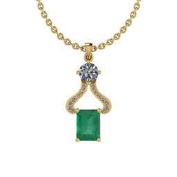 Certified 2.02 Ctw Emerald and Diamond I2/I3 14K Yellow Gold Victorian Style Pendant Necklace