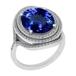 Certified 6.52 Ctw VS/SI1 Tanzanite And Diamond 14K White Gold Victorian Style Engagement Halo Ring