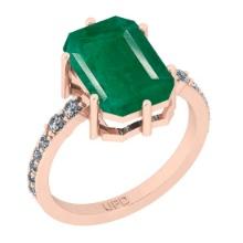 5.12 Ctw SI2/I1 Emerald And Diamond 14K Rose Gold Ring