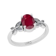 1.35 Ctw I2/I3 Ruby And Diamond 14K White Gold Engagement Ring