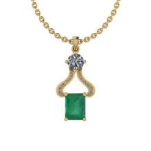 Certified 2.02 Ctw Emerald and Diamond I2/I3 14K Yellow Gold Victorian Style Pendant Necklace