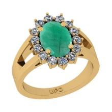 3.02 Ctw SI2/I1 Emerald And Diamond 14K Yellow Gold Engagement Ring