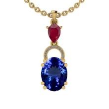 Certified 5.36 Ctw VS/SI1 Tanzanite,RUBY And Diamond 14K Yellow Gold Vintage Style Necklace