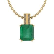 Certified 6.40 Ctw Emerald and Diamond I2/I3 14K Yellow Gold Victorian Style Pendant Necklace