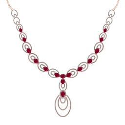 23.80 Ctw SI2/I1 Ruby And Diamond 14K Rose Gold Victorian Style Necklace