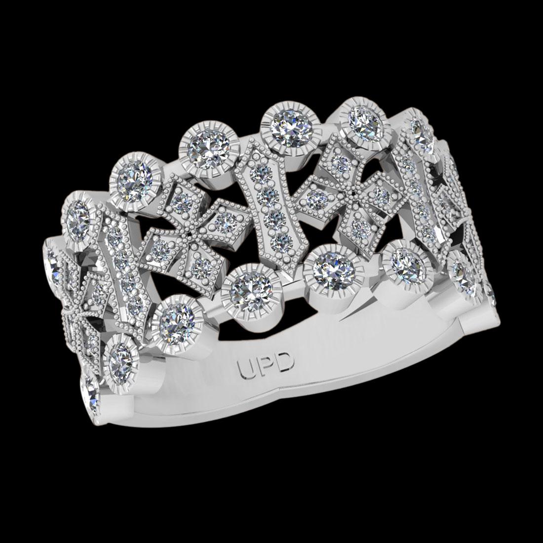 0.72 Ctw VS/SI1 Diamond 14K White Gold Vintage Style Engagement Ring