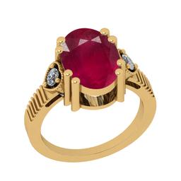 5.60 CtwSI2/I1 Ruby And Diamond 14K Yellow Gold Vintage Style Ring