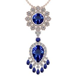 Certified 15.49 Ctw VS/SI1 Tanzanite,Blue Sapphire And Diamond 14K Rose Gold Vintage Style Necklace
