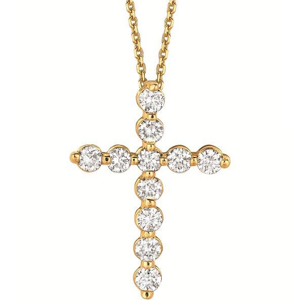 Diamond Cross Pendant Necklace in 14k Yellow Gold 1.01ctw