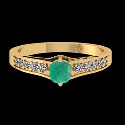 0.76 Ctw VS/SI1 Emerald And Diamond Prong Set 14K Yellow Gold Engagement Filigree Ring