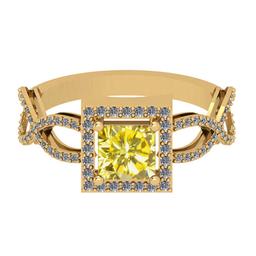 1.23 Ctw Gia certified Natural Fancy Yellow And White Diamond 14K Yellow Gold Wedding Ring