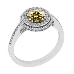 Certified 1.45 Ctw SI1/SI2 Natural Fancy Yellow And White Diamond 14K White Gold Engagement Halo Rin