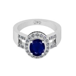 1.81 Ctw I2/I3 Blue Sapphire And Diamond 14K White Gold Anniversary Halo Ring