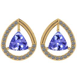 Certified 1.32 Ctw VS/SI1 Tanzanite and Diamond 14K Yellow Gold Stud Earrings