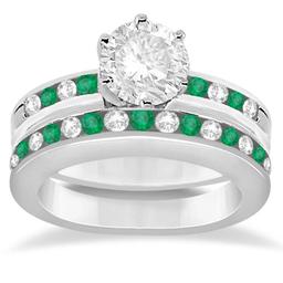 Semi-Eternity Emerald Gemstone Bridal Set Platinum 1.30 ctw