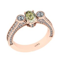 1.50 ctw GIA Certified Fancy Brown Greenish Yellow and white Diamond 14K Rose Gold Engagement Ring