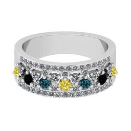 1.00 Ctw I2/I3 Multi Treated Fancy Blue,Black,Yellow And White Diamond 18K White Gold Wedding Band R