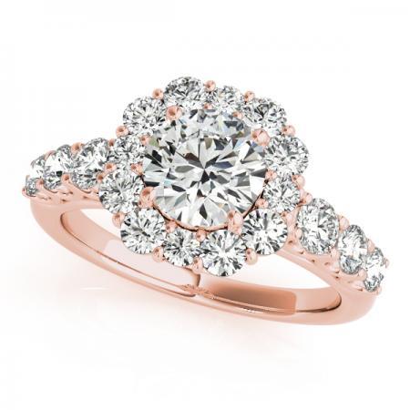 CERTIFIED 18K ROSE GOLD 2.08 CTW J-K/VS-SI1 DIAMOND HALO ENGAGEMENT RING