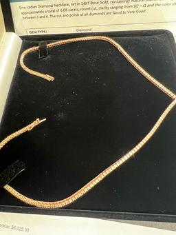 Certified 6.08 Ctw SI2/I1 Diamond 14K Rose Gold Necklace
