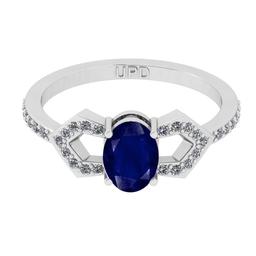 0.93 Ctw I2/I3 Blue Sapphire And Diamond 14K White Gold Ring