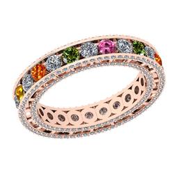 3.60 Ctw VS/SI1 Multi Stone Sapphire And Diamond 14K Rose Gold Entity Band Ring