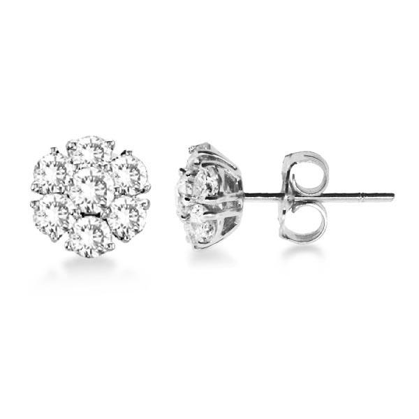 Diamond Flower Cluster Earrings in 14K White Gold 1.20ctw