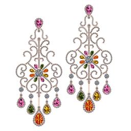 24.00 Ctw VS/SI1 Multi Stone Sapphire And Diamond 14K Rose Gold Dangling Earrings