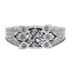 2.04 Ctw SI2/I1 Diamond 14K White Gold Vintage style Wedding Ring