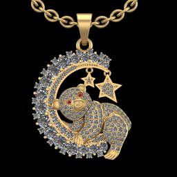 3.07 Ctw VS/SI1 Ruby and Diamond 14K Yellow Gold teddy bear necklace ( ALL DIAMOND ARE LAB GROWN )