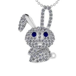 0.94 Ctw SI2/I1 Blue Sapphire and Diamond 14K White Gold Daddy Pendant Necklace