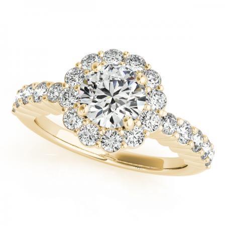 CERTIFIED 18K YELLOW GOLD 1.21 CTW J-K/VS-SI1 DIAMOND HALO ENGAGEMENT RING