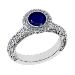 2.16 Ctw I2/I3 Blue Sapphire And Diamond 14K White Gold Engagement Ring