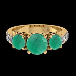 3.05 Ctw VS/SI1 Emerald And Diamond Prong Set 14K Yellow Gold three Stone Ring