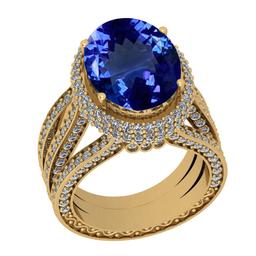 8.56 Ctw SI2/I1 Tanzanite And Diamond 14K Yellow Gold Vintage Style Wedding Ring