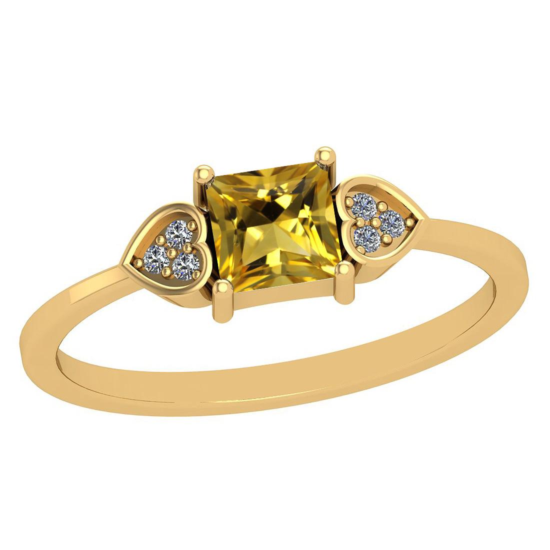 0.53 Ctw I2/I3 Citrine And Diamond 10K Yellow Gold Ring